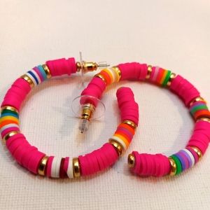 Pink half hoop beaded earrings